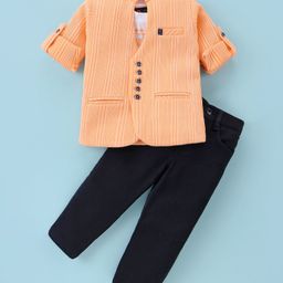 Robo Fry Lycra Knit Full Sleeves Blazer with T-Shirt & Trouser Set - Orange-image-16