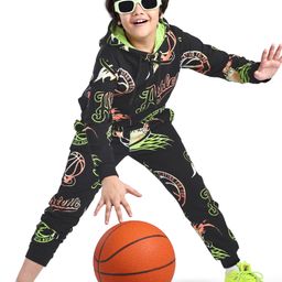 Ollington St. 100% Cotton Knit Full Sleeves Hooded Sweatshirt & Joggers Set Text Print - Green & Black-picture-25