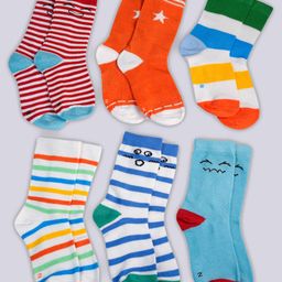KUCHIPOO Pack Of 6 Star & Emoji Printed Socks - Red Orange Blue White & Green-image-79