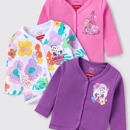 Babyhug DisneyInterlock Knit Full Sleeves Front OpenJhablas with Disney Princess Graphics Pack of 3 - Pink Purple & White-picture-23