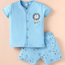 Tango Single Jersey Knit Half Sleeves Shorts Nightsuit with Animal Print - Light Blue-picture-48