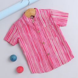 The Magic Wand Cotton Half Sleeves Striped Shirt - Pink-image-105
