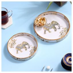 DULI Set of 2 Multipurpose Round Trays in MDF Wood with Enamel Coating for Home and Dining Table-image-58