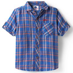 TONYBOY Cotton Half Sleeves Checked Shirt - Blue & Orange-image-81
