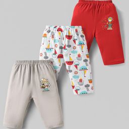 OHMS Single Jersey Knit Full Length Lounge Pants with Animal & Nautical Theme Print Pack of 3 - Grey Red & White-image-50
