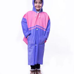 Viva Rainwear PVC Full Sleeves Colour Blocked Hooded Raincoat - Violet & Pink-image-71