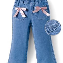 Mark & Mia Cotton Lycra Denim Full Length Flared Jeans with Pocket & Bow Detailing - Blue-picture-47