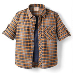 Rikidoos Full Sleeves Checked Shirt With Attached Tee - Brown & Navy Blue-picture-37
