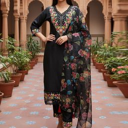 BAESD Women Floral Embroidered Regular Thread Work Kurta with Trousers & Dupatta-picture-3