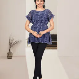 VAAZI CREATOR Print Flutter Sleeve Ruffles Georgette Top-picture-16