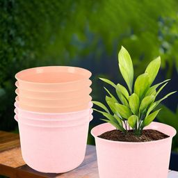 Kuber Industries 8Pcs Pink & Peach-Colored Textured Planters With Plate-71