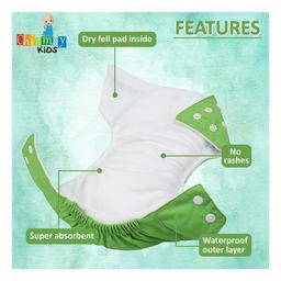 Chinmay Kids Cloth Diaper Adjustable Reusable Washable Printed Button Diaper With Insert - Green image 3