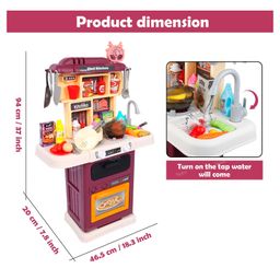 Toysire Little Chef Kitchen 64 Pieces Pretend Play Set with Multi-functional Button Panel, Light, Sound, Real Steam Functions image 3