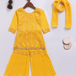 JBN Creation Girls Embroidered Regular Sequinned Kurta with Sharara & With Dupatta-8