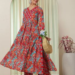 GULMOHAR JAIPUR Women Floral Printed Regular Pure Cotton Kurta with Palazzos-image-16