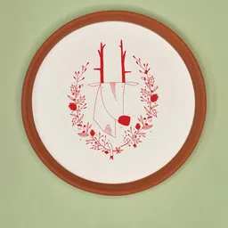 Terracotta Wall Plate with Christmas Reindeer Art Theme (L - 20 cm)-47