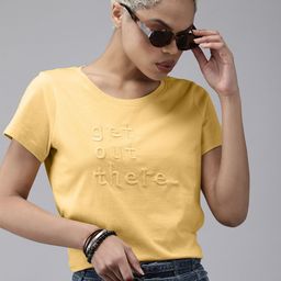 The Roadster Lifestyle Co Women Yellow Embroidered Pure Cotton Casual T-shirt-image-23