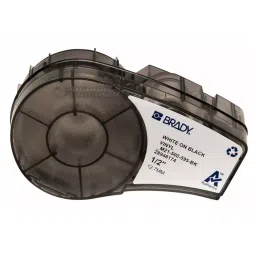 BRADY Continuous Label Roll Cartridge 1/2 inch x 21 ft Autoclavable Vinyl White on Black for Indoor/Outdoor, 20XW87-4
