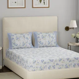 MASPAR Eclectic Garden White Printed Pure Cotton 210 TC Queen Bedsheet & 2 Pillow Covers-picture-45