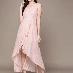 Label Ritu Kumar Pink Satin Ruffle Midi Dress-image-28