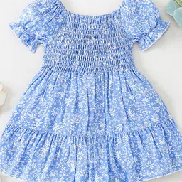 YK Girls Floral Printed Smocked Detail Fit and Flare Tiered Dress-image-42