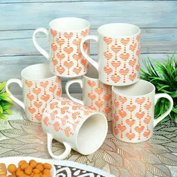 FABINALIV Orange & White Printed Ceramic Glossy Mugs Set of Cups and Mugs-51