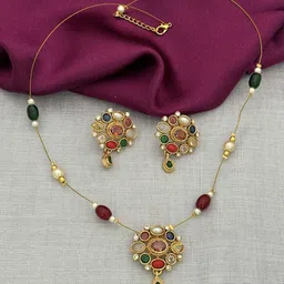 Rangrozo Jewellery Gold-Plated Stone Studded Jewellery Set-40