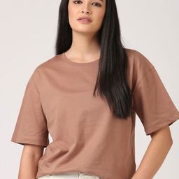 Jolene.club Terracotta Round Neck Cotton Oversized T-shirt-image-21