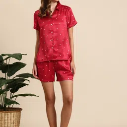 Mast & Harbour Women Conversational Printed Satin Night Suit-image-2