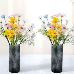 UMAI 2Pcs Grey Textured Glass Flower Vases-26