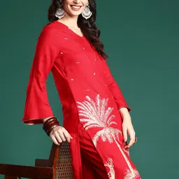 Sangria Printed Gotta Patti Kurta with Trousers-picture-38