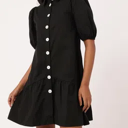 DressBerry Graceful Puffed Sleeves Gathers Shirt Style Mini Dress-image-99