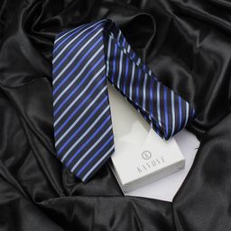 KOVOVE Men Black & Blue Striped Broad Tie-18