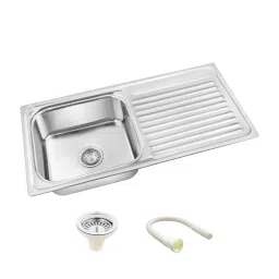 LIPKA 37x18x8 inch Glossy Finish Stainless Steel Single Bowl Kitchen Sink with Drain Board, SBSD04-image-57