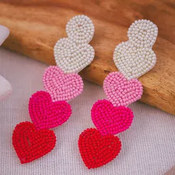 VIRAASI Artificial Beaded Heart Shaped Drop Earrings-16