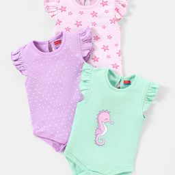 Babyhug 100% Cotton Onesies Multi Pattern Pack of 3 - Mulicolour-image-19