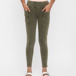 Spunkies Pleated Design Slim Fit Leggings-Olive Green-image-1
