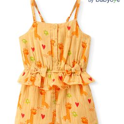 Babyoye Eco Conscious Cotton Gauze Singlet Sleeves Jumpsuits With Giraffe Print - Yellow-image-104