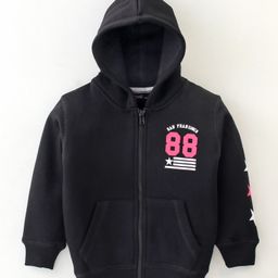Doreme Fleece Full Sleeves Hooded Sweat Jacket Text Print- Black-picture-20