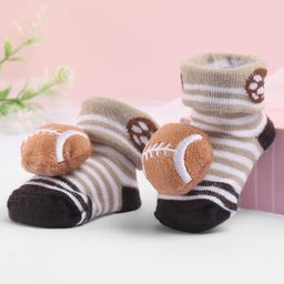Cute Walk by Babyhug Sock Shoes with Stripes & Ball Applique - White Beige & Brown-image-2