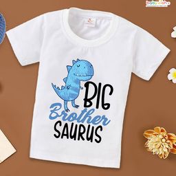 babywish Cotton Spun Raksha Bandhan Theme Half Sleeves  Big Brother Saurus Text Printed Tee - White-picture-2