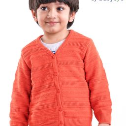Babyoye 100% Cotton Full Sleeves Front Open Sweater With Self Knit Design - Orange-image-92