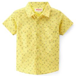 Babyhug 100% Cotton Knit Half Sleeve Regular Collar Shirt Cactus Print - Yellow-image-16