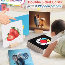 Intellibaby Large High Contrast Premium 4 level B&W/Colour|3 Wooden Stands,60 Visuals|Non Toxic|Anti Glare|Tummy Time Play|Visual Stimulation|Paediatrician Approved-23