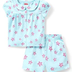 Babyhug Cotton Half Sleeves Night Suit With Starfish Print-Blue-image-81