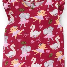 Babyhug Cotton Knit Frill Sleeves Mice Printed Top - Red-picture-19