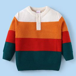 Babyhug Knit FullSleeves Pullover Sweater with Stripes Design - Orange Red & Dark Green-image-51