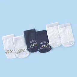 Cute Walk by Babyhug Knit Anti-Bacterial Ankle Length Socks with Striped & Dino Design Pack of 3 - Blue & White-picture-8