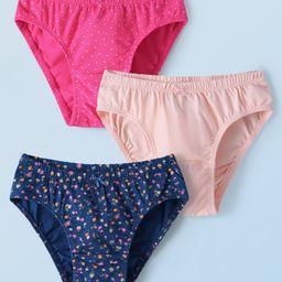 Honeyhap Premium Cotton Elastane Knit with Bio Finish Panties Floral & Polka Dot Print Pack of 3 -Navy Peony Sachet Pink & Fandango Pink-image-13