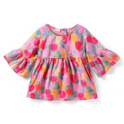 Babyhug Rayon Knit Full Bell Sleeves Top with Floral Print - Pink-image-90